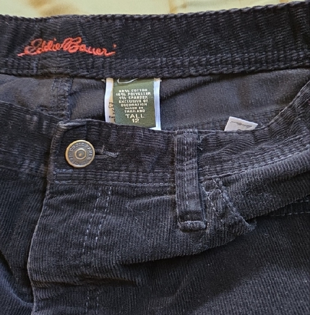 Eddie Bauer Black Corduroy Pants 12 Tall - Picture 2 of 7